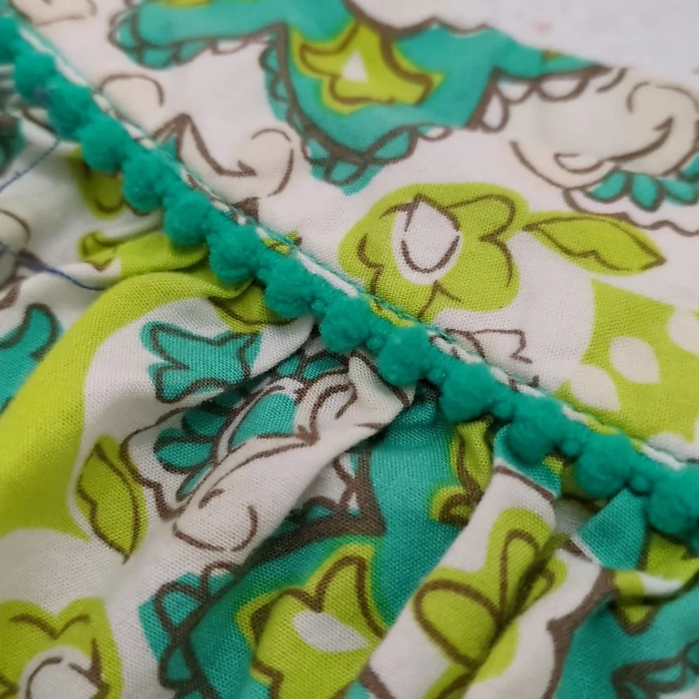 Cherokee | Turquoise and Lime Print Skirt with Baby Pom Trim | 4T
